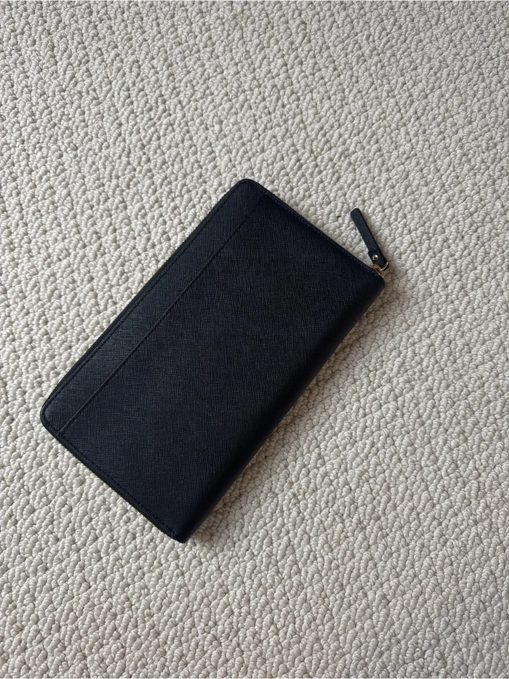 kate spade Black Zip-Around Continental Wallet with Gold Logo